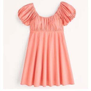 NWOT Abercrombie and Fitch Coral Ruched Puff-Sleeve Dress